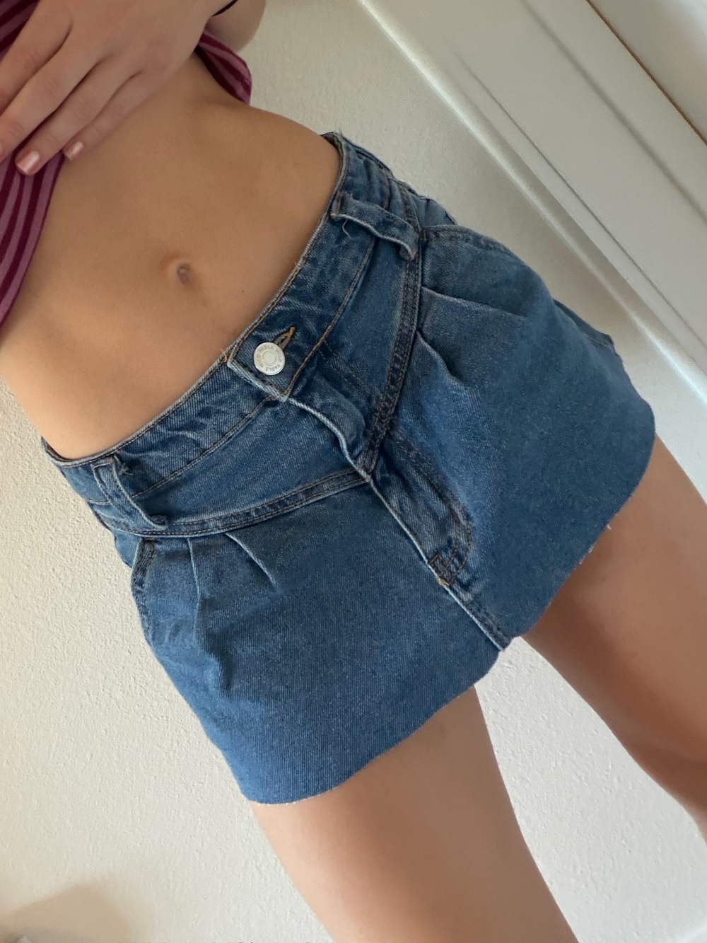 Blue Denim Pleated Mini Skirt - Women